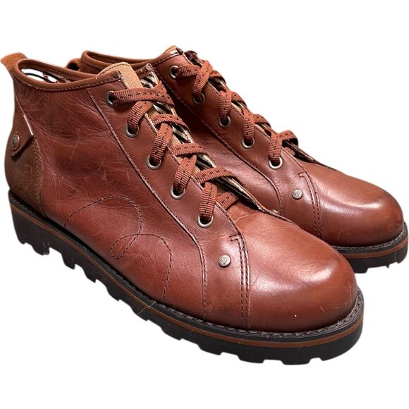 LONDON UNDERGROUND Punk Ankle Boots Lace Up Oil Rubbed Brown Leather Chunky Sole - Picture 2 of 11